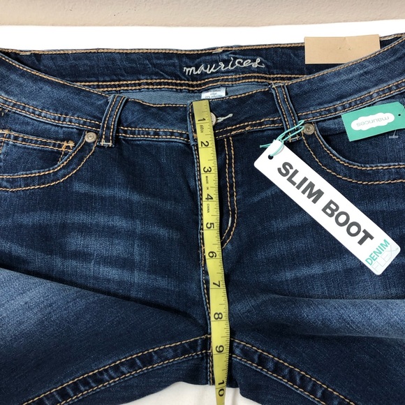 Maurices Stretchy Blue Wash Mid Rise Embellished Pockets Slim Boot Jeans 11/12 - Picture 12 of 16